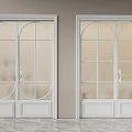 Elegant Double Doors Design With Glass Panels And Arch Top White Frames 3d model