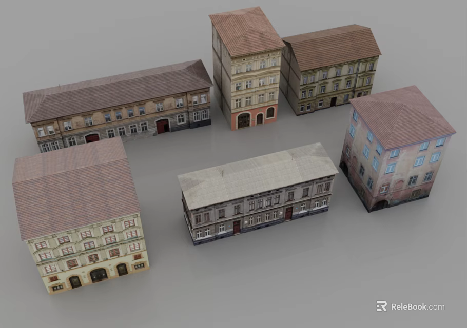 Multiple European-style Architecture Models Featuring Various Roof Designs Windows And Doors 3d model 