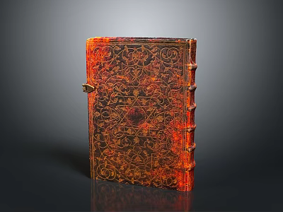 Ancient Leather Book With Red Black Patterns Intricate Carved Designs And Metal Clasps On Spine 3d model