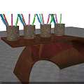 Colorful Pens in Carved Metal Holders on Wooden Shelf With Blue Sky Background