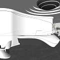 Modern Reception Interior Design With Curved White Desk And Circular Lighting 3d model