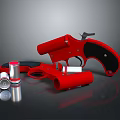 Red Revolver Handgun With Bullets Placed On Shiny Surface Showing Reflection 3d model
