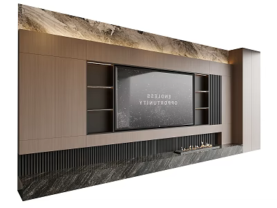 Modern Italian TV background wall Living room background wall Wood veneer background wall 3d model