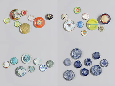 Colorful Decorative Plates With Various Patterns For Home Wall Decor 3d model