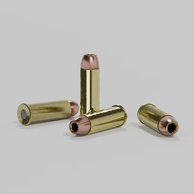 Several Weapon Bullets With Golden Casings And Copper Tips On Gray Background 3d model