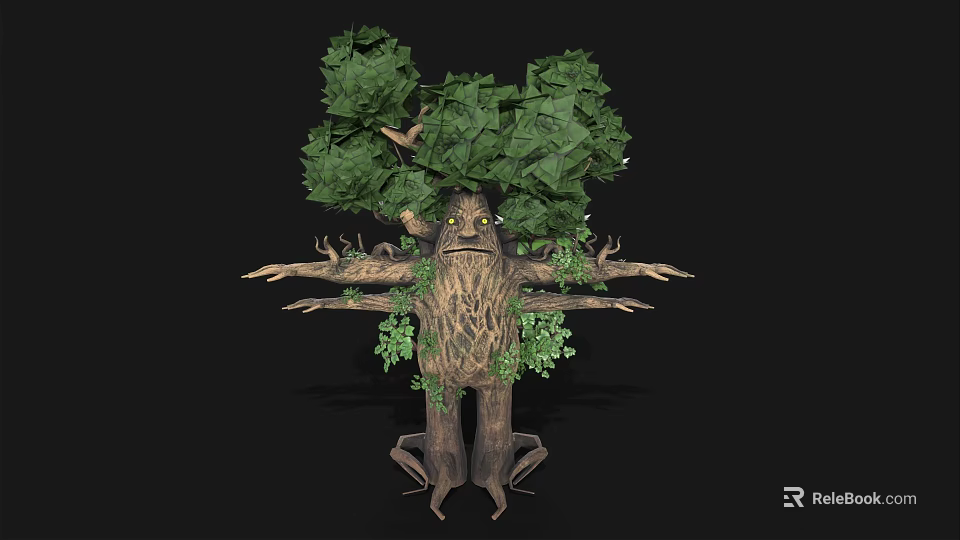 Mystical Tree Creature Character With Humanoid Form Green Foliage And Extended Arms 3d model 