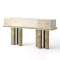 Elegant Marble Console Table With Gold Leaf Decoration And Cylindrical Legs 3d model