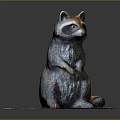 Realistic Raccoon Statue In Sitting Posture With Detailed Texture On Platform Base
