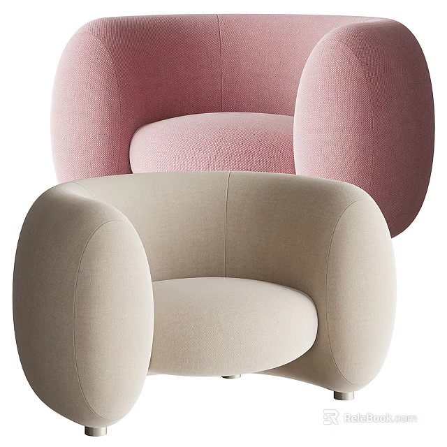 Modern Rounded Single Sofa with Beige and Pink Upholstery and Curved Design Features 3d model 