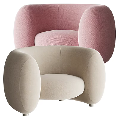 Modern Rounded Single Sofa with Beige and Pink Upholstery and Curved Design Features 3d model