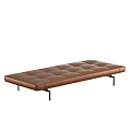 Brown Leather Sofa Bench With Diamond Tufted Surface And Metal Legs Design 3d model