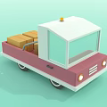 Pink White Truck With Yellow Warning Light And Brown Cargo Boxes