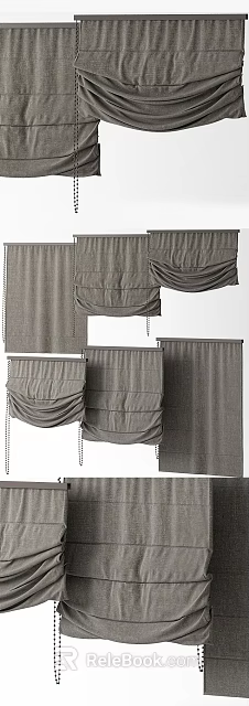 Stylish Gray Roman Blinds with Textured Fabric Pleated Design for Home Windows Decoration 3d model 