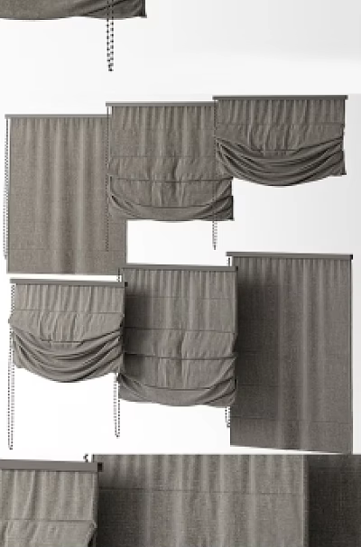 Stylish Gray Roman Blinds with Textured Fabric Pleated Design for Home Windows Decoration 3d model