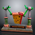 3D Model of Cheese Block Supported by Green Brackets Springs and Wooden Base