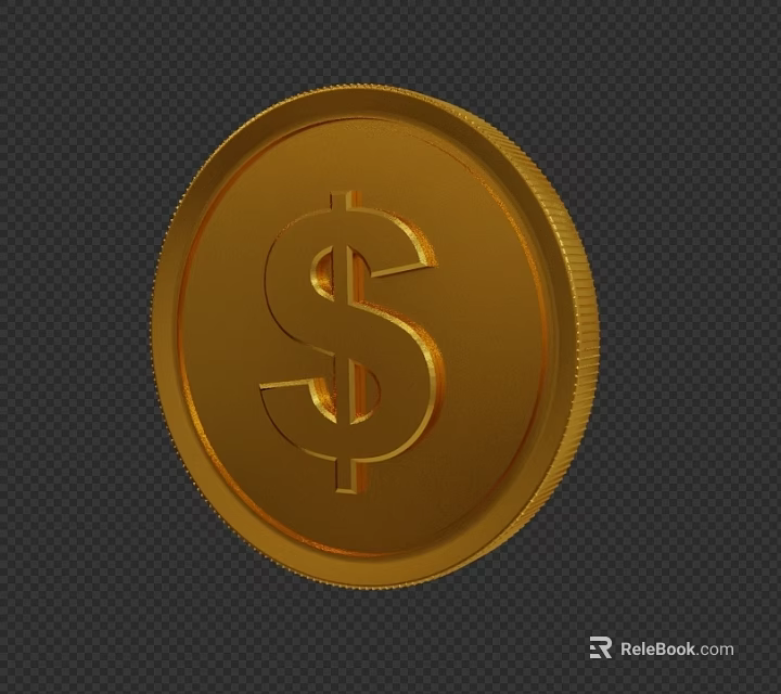 Golden Dollar Sign Coin With Shiny Surface And Detailed 3D Texture 3d model 