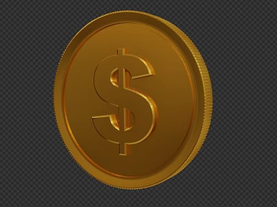 Golden Dollar Sign Coin With Shiny Surface And Detailed 3D Texture 3d model
