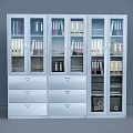 White Metal Bookcase With Glass Doors Storage Drawers And File Folders Inside