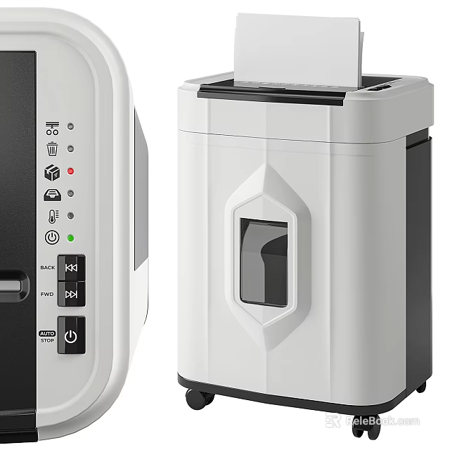 Modern Office Paper Shredder Appliance With White Black Design And Control Panel 3d model 