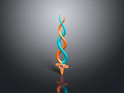 Modern 3D Weapon With Blue Orange Twisted Spiral Design Cross Base And Shiny Reflective Surface 3d model
