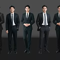 Five Men In Black Business Suits With White Shirts And Ties Standing Together