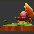 Vibrant Natural Island Scene With Open Shell Pink Sphere And Palm Trees
