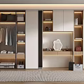 Modern Wardrobe Interior Design With Open Shelves Hanging Rods Built in Lighting And Decorative Mirror
