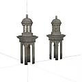 Two Stone Towers With Domes Columns And Ornate Decorative Bases 3d model