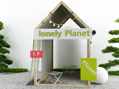 Cozy Lonely Planet Tent With String Lights Folding Chairs And Green Plants 3d model