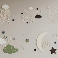 Cute Wooden Wall Decor With Stars Clouds Airplane Astronaut And Moon For Kids Room