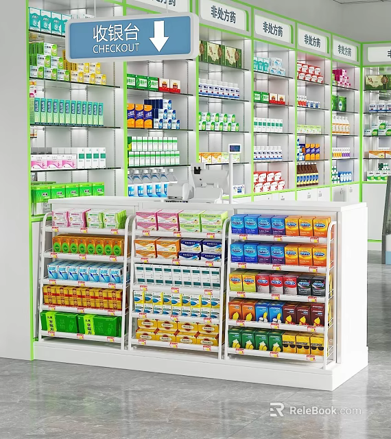 Multi Tiered Display Shelves With Organized Colorful Product Packages In Retail Store 3d model 