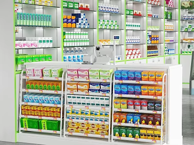 Multi Tiered Display Shelves With Organized Colorful Product Packages In Retail Store 3d model