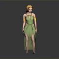 Game And Movie Female 3D Character Wearing Green Leaf Dress With Yellow Headpiece And Sleeves