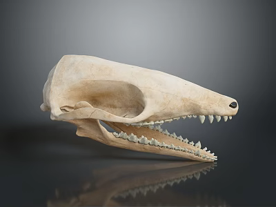 Close Up View Of Detailed Animal Skull With Sharp Teeth And Bone Structure 3d model