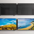 Modern Televisions With Black Screens And Scenic Mountain Beach Views