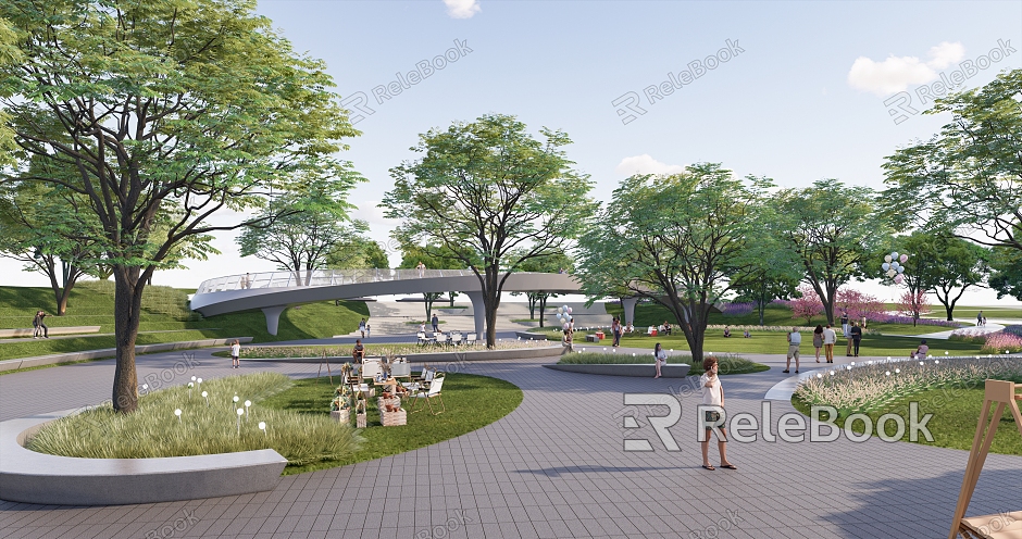 Modern park landscape park arc tree pool landscape park camping height difference landscape table and chair outside landscape landscape plank road model