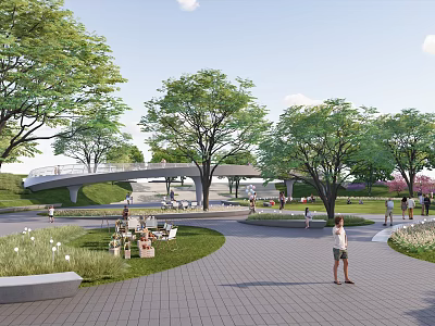 Scenic Campsite with Lush Green Trees Open Grass Area and Pedestrian Path for Visitors 3d model