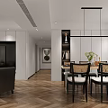 Modern Living Dining Room Interior With Round Pendant Light White Walls And Wooden Floor