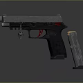 Modern Tactical Pistol With Black Frame Red Accents And Textured Grip