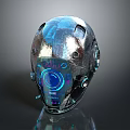 Futuristic Tech Helmet With Metallic Surface Blue Glowing Display And Circular Light Interface 3d model