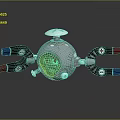 Futuristic Silver Spherical Water Vehicle With Transparent Window And Mechanical Arms