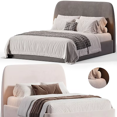 Modern Double Bed Interior Design With Upholstered Headboard Soft Pillows And Cozy Throw Blanket 3d model