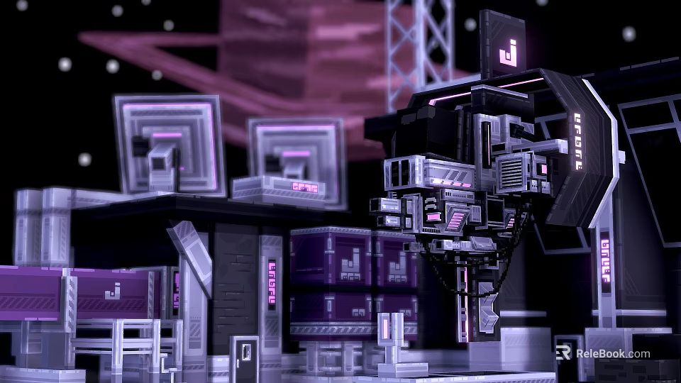 Futuristic Cyberpunk Game Character In Mechanical Tech Sci Fi Environment 3d model 