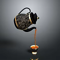 Decorative Black Gold Pattern Teapot With Elegant Design Pouring Tea Into Ceramic Cup 3d model