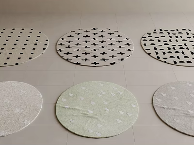 Round Rugs with Diverse Patterns in Neutral and Soft Tones Displayed on Tile Floor 3d model