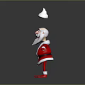 Cheerful Santa Claus With Open Arms Balancing Snowman Figure On Head