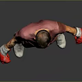 Man Wearing Red T Shirt Beige Pants With Red Boxing Gloves Standing On Grey Background