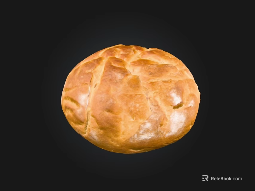 Freshly Baked Round Bread With Golden Brown Crust And Cracked Surface On Black Background 3d model 