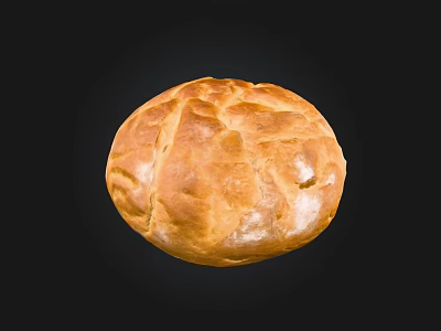 Freshly Baked Round Bread With Golden Brown Crust And Cracked Surface On Black Background 3d model
