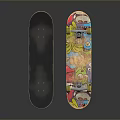 Two Skateboards With Black Deck And Colorful Graphic Design Yellow Wheels